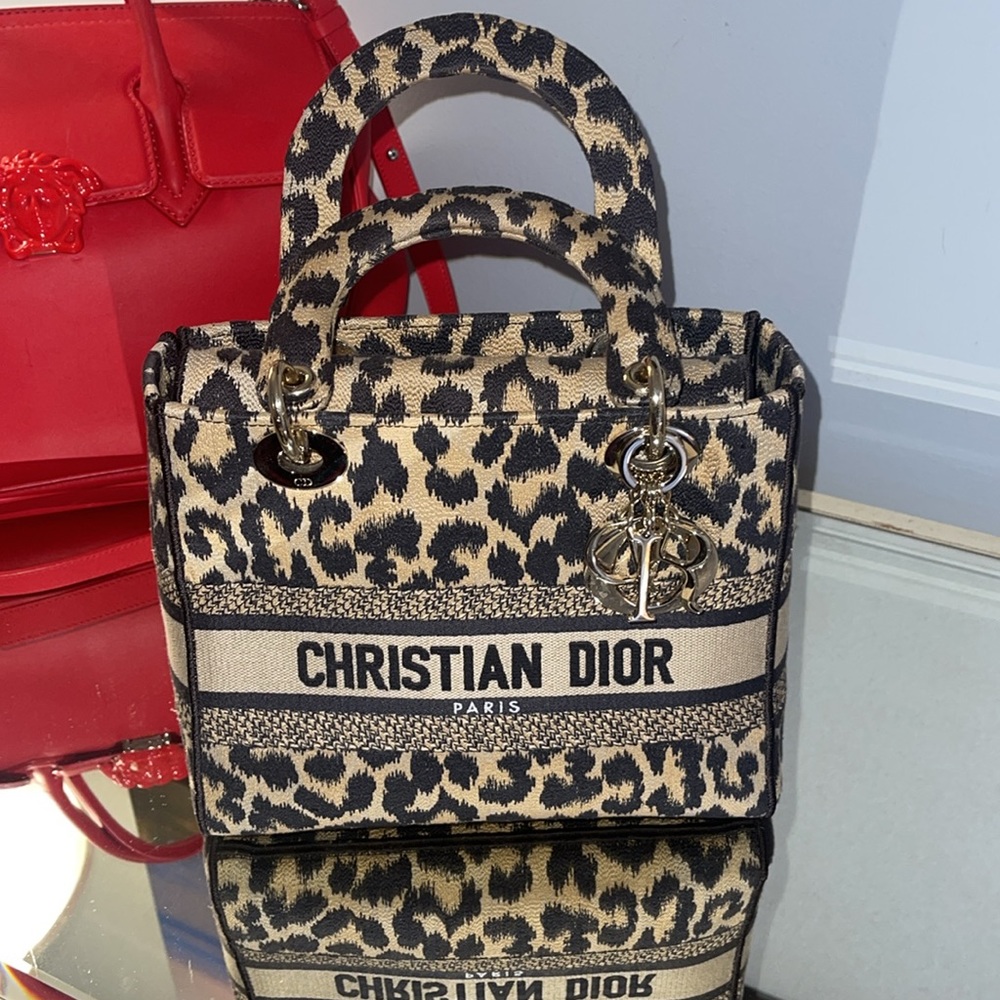 Christian Dior Medium Lady D-lite Bag Animal cheetah leopard print